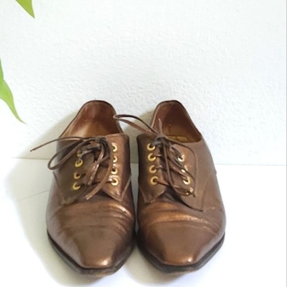 ESCADA Bronze Leather Lace up shoes size 6.5 - Picture 3 of 14